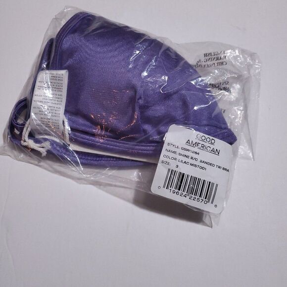 Good American Support Bikini Top Purple Lilac Shine Size 3 Large String Triangle - Picture 4 of 9